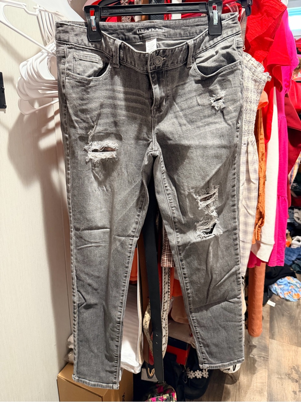 Maurices Distressed Grey Skinny Jeans